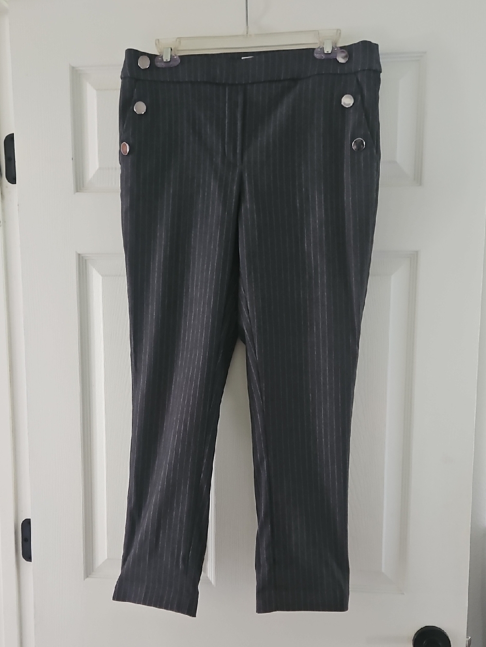 Jules & Leopold Black Pinstripe Trousers, Size Medium